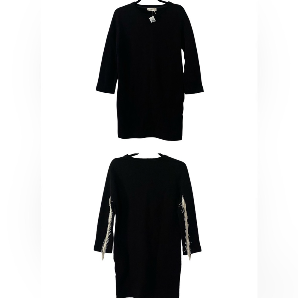 NWT SUOLI Black Sweater Fringe Dress Italy 38 US Small - Picture 1 of 12